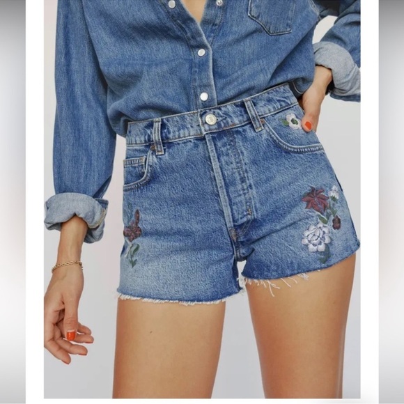 Reformation Pants - Reformation Charlie High Rise Jean Short in Fauna Embroidery NWT